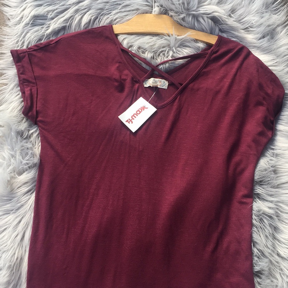 Cute Front-crossed Maroon Shirt